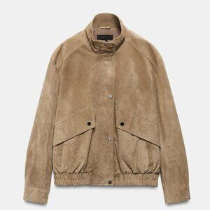 ZARA 100% SUEDE LEATHER HIGH COLLAR JACKET
